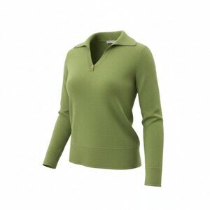 Prive 100% Cashmere Sweater Women’s Small Green Button Split Neck Lightweight